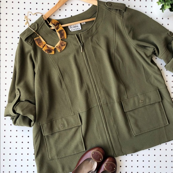 Linea by Louis Dell’Olio Jackets & Blazers - Light weight Crepe army green jacket BOUTIQUE